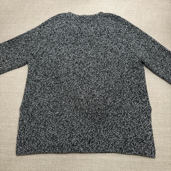 Athleta B&W Marled Knit Deep V Neck Raglan Merino Wool Sweater Side Slits Sz L - Picture 6 of 7